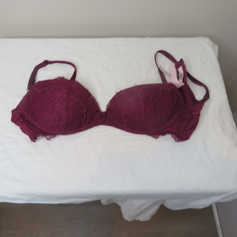 Victoria's Secret Dream Angels Lace Push-Up Bra Burgundy 34B Underwire Lingerie